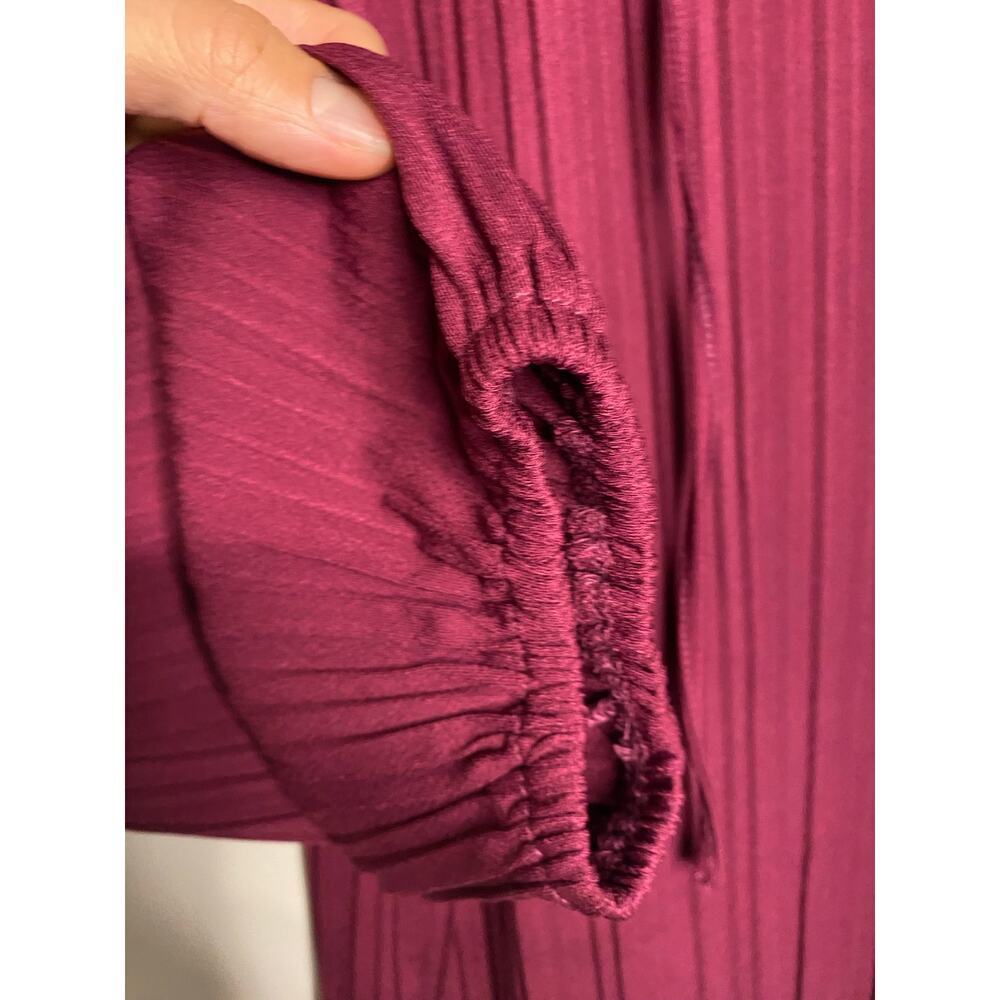 New Adrianna Papell Magenta Blouse Solid Knit Long Bubble Sleeve Tie Festival M - Picture 8 of 12